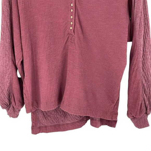 We The Free Back At It Henley Top Long Sleeves Oversized Slouchy Burgundy Small - Picture 4 of 12